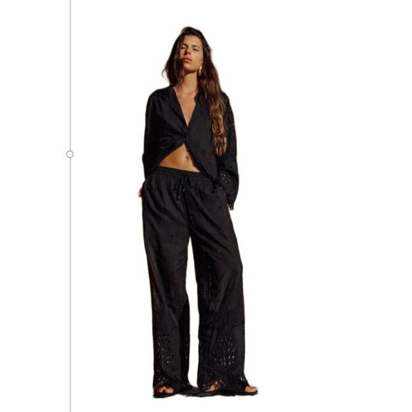 ZARA PANTS WITH OPENWORK EMBROIDERY BLACK SIZE  | 5107/052 - Picture 1 of 4